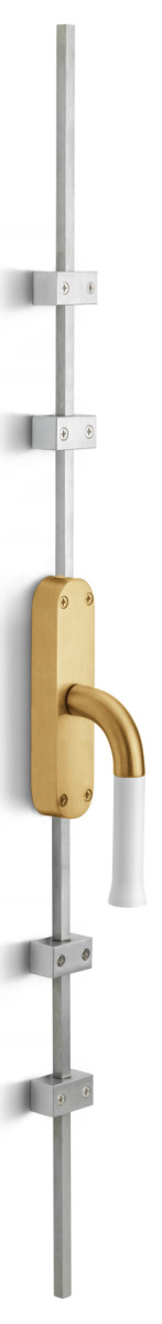 KO-EV101 - R NOUR KO-EV101 espagnolette bolt PVD satin gold/white right-turning (rods in satin stainless steel)