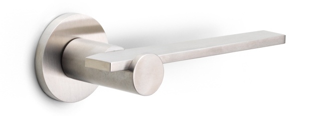 BB100-G - solid sprung door handle on rose PVD champagne