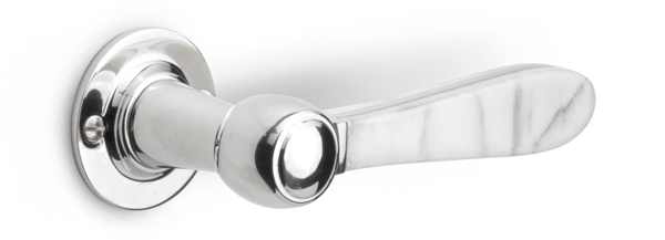 LZ100MA-G - solid sprung door handle on rose satin stainless steel/ carrara marble