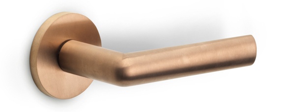 PBI100-G - solid sprung door handle on rose  satin stainless steel