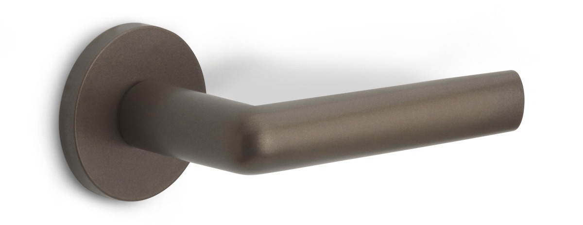 PBI100-G - solid sprung door handle on rose  satin stainless steel