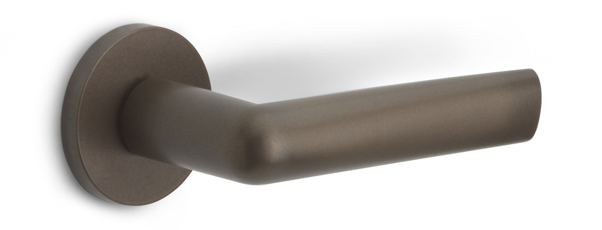 PBI101-G - solid sprung door handle on rose  satin stainless steel