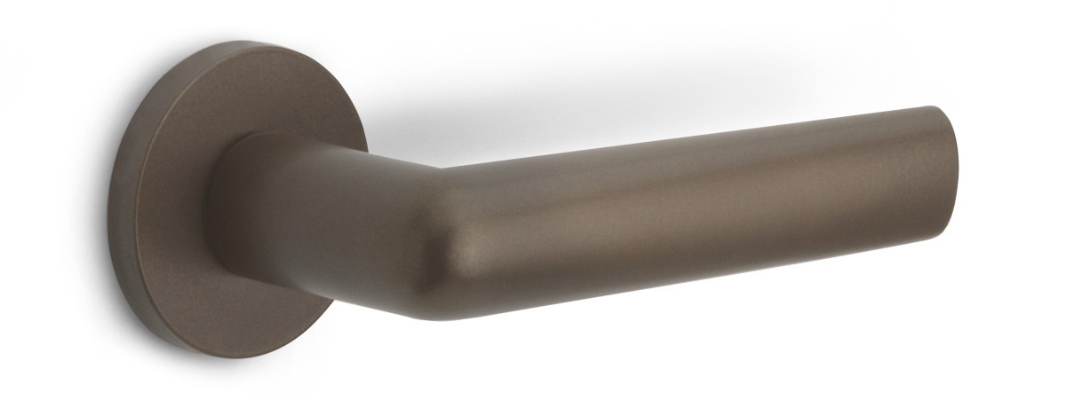 PBI102-G - solid sprung door handle on rose  satin stainless steel