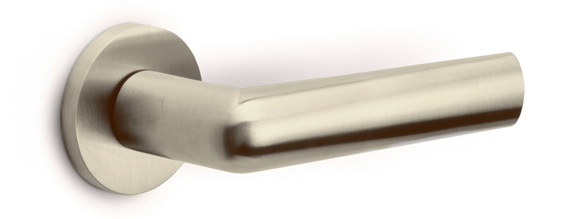 PBI102-G - solid sprung door handle on rose  satin stainless steel