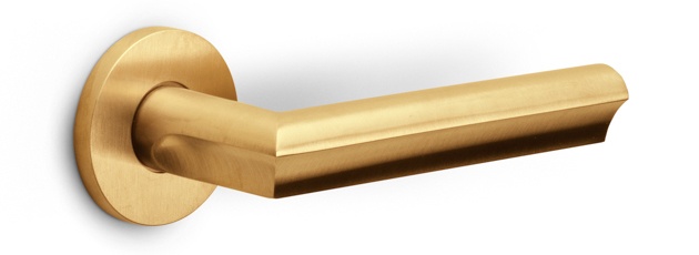 DR102-G - solid sprung door handle on rose PVD champagne