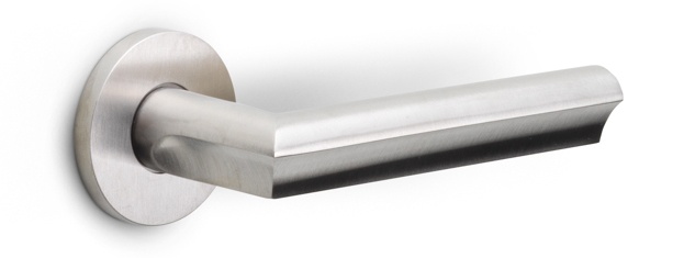 DR102-G - solid sprung door handle on rose PVD champagne