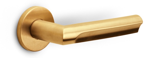 DR103-G - solid sprung door handle on rose PVD champagne