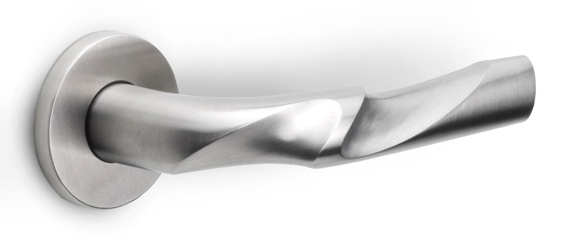 ZH100-G - solid sprung door handle on rose satin stainless steel