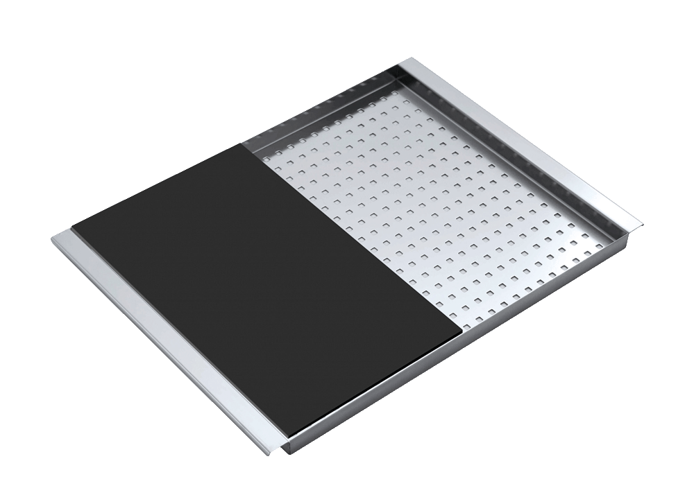 AISI 304 stainless steel perforatedbowl cover with black HPL chopping board