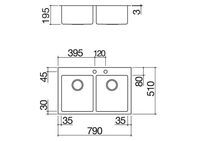 79x51 cm Unique built-in sink