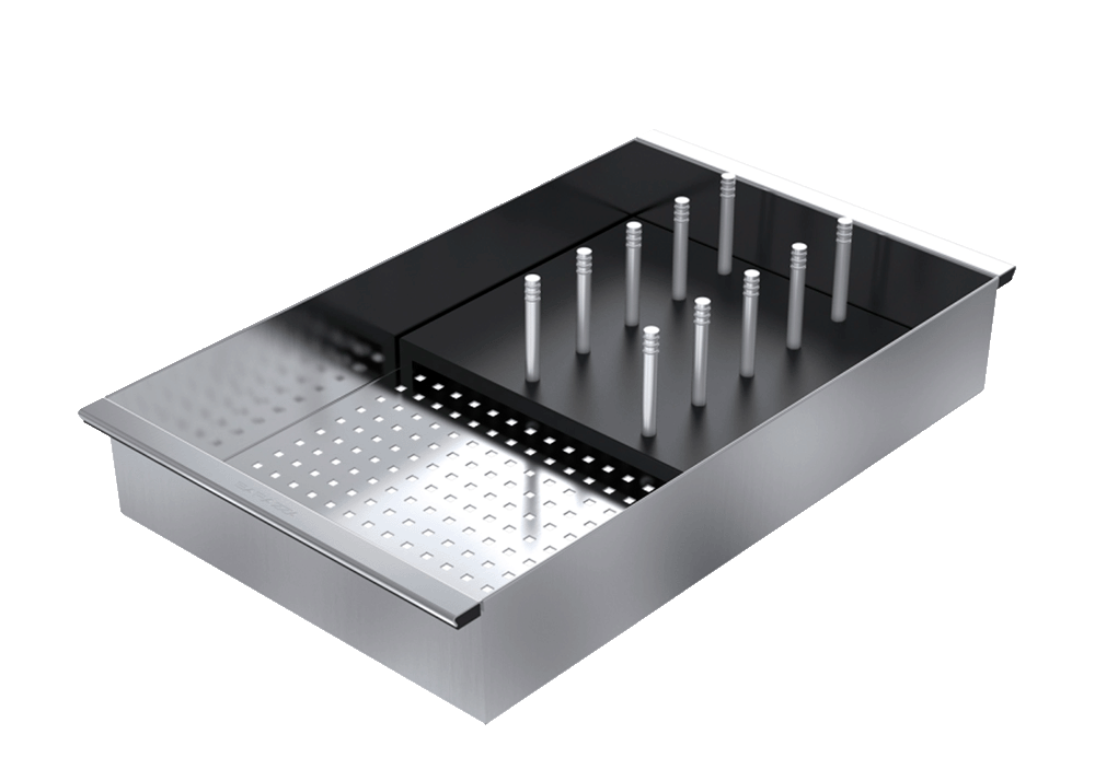 AISI 304 stainless steel colander with removable black HPL draining rack